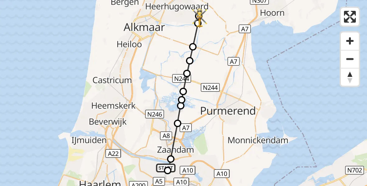 Vluchtroute Traumahelikopter Amsterdam Heliport - Hensbroek, 05 oktober 2026, 15:41