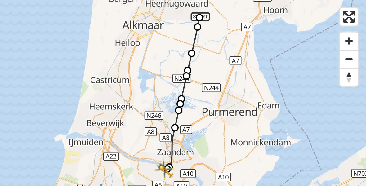 Vluchtroute Traumahelikopter Hensbroek - Amsterdam Heliport, 05 oktober 2026, 15:54