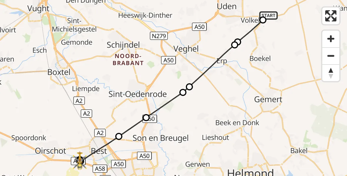 Vluchtroute Traumahelikopter Vliegbasis Volkel - Oirschot, 05 oktober 2026, 16:30