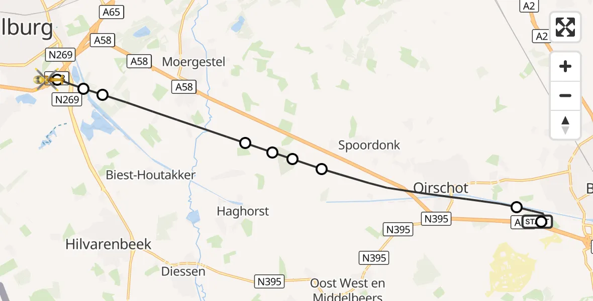 Vluchtroute Traumahelikopter Oirschot - St. Elisabeth Hospital Heliport, 05 oktober 2026, 16:56