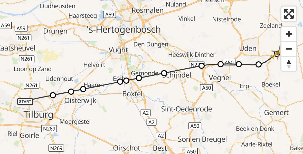 Vluchtroute Traumahelikopter Tilburg - Vliegbasis Volkel, 05 oktober 2026, 18:42