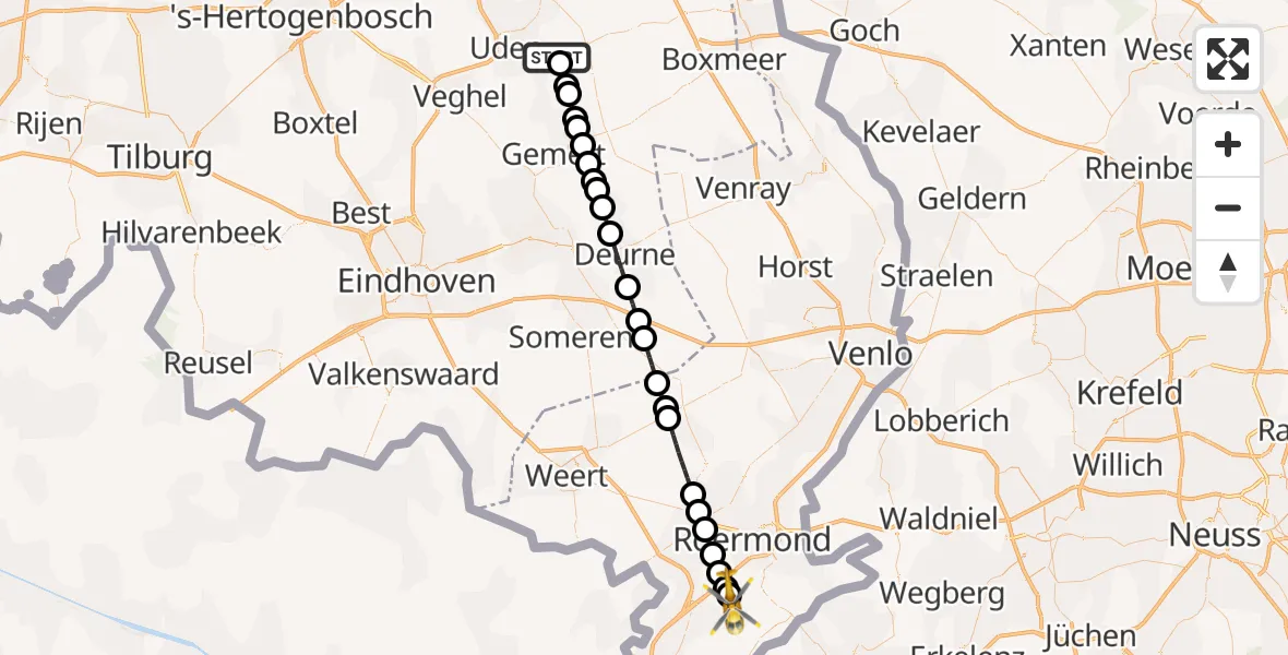 Vluchtroute Traumahelikopter Vliegbasis Volkel - Montfort, 06 oktober 2026, 06:55
