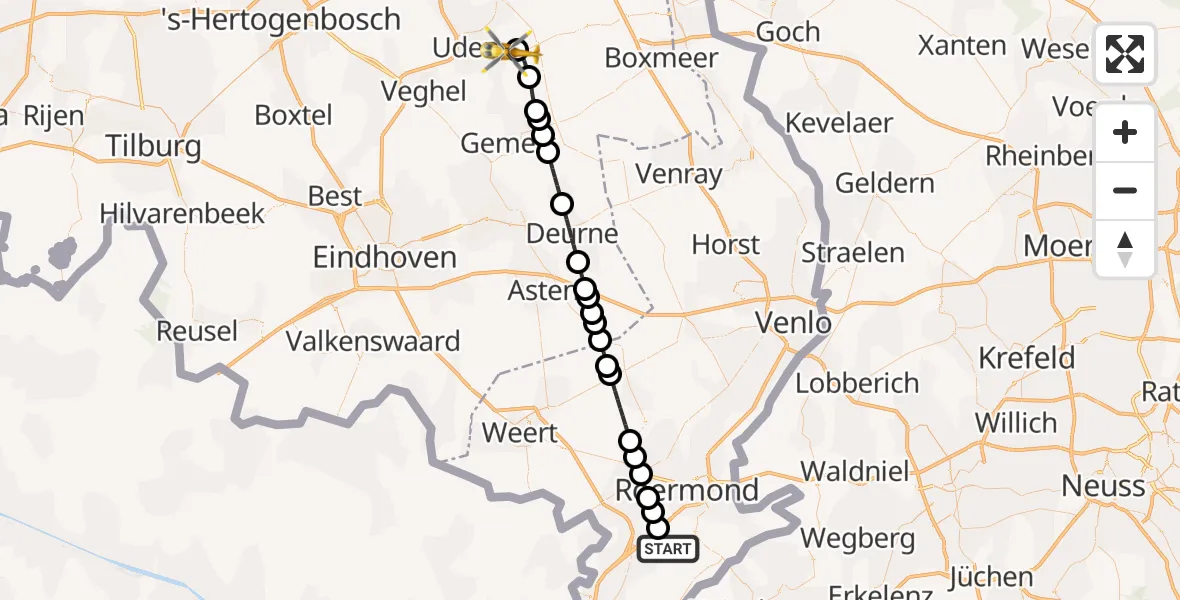 Vluchtroute Traumahelikopter Montfort - Vliegbasis Volkel, 06 oktober 2026, 07:49