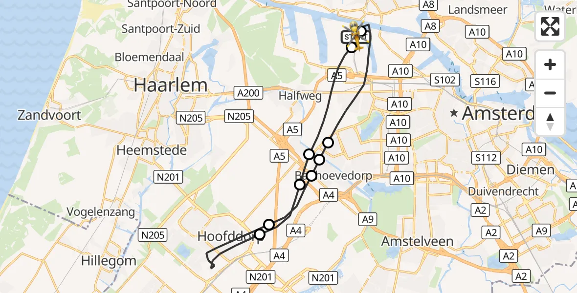 Vluchtroute Traumahelikopter Amsterdam Heliport - Amsterdam Heliport, 06 oktober 2026, 10:45