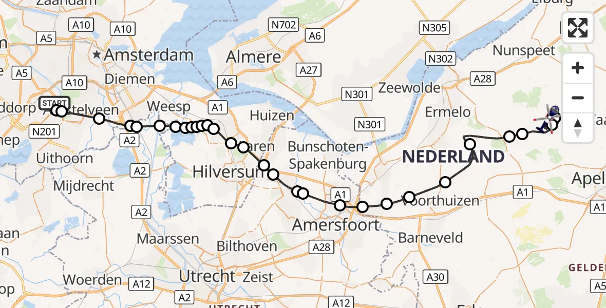 Vluchtroute Politiehelikopter Amsterdam Vliegveld Schiphol - Elspeet, 06 oktober 2026, 11:19