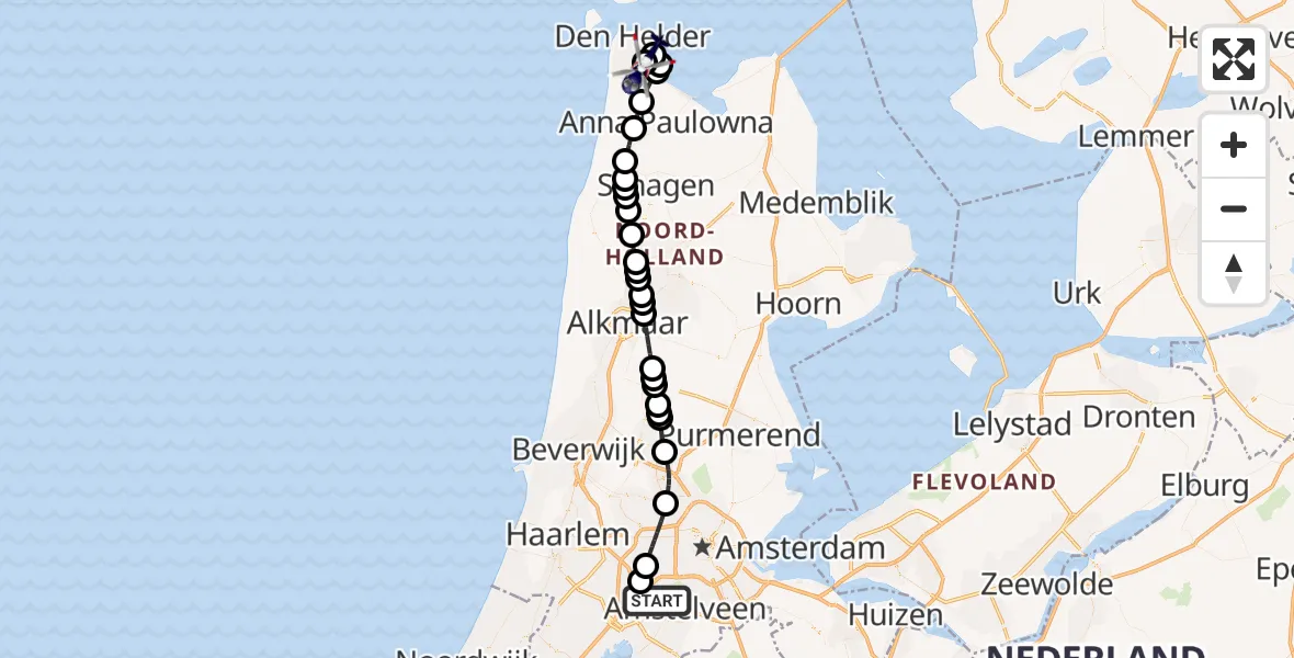 Vluchtroute Politiehelikopter Amsterdam Vliegveld Schiphol - Militair vliegveld De Kooy / Den Helder Airport, 06 oktober 2026, 12:21