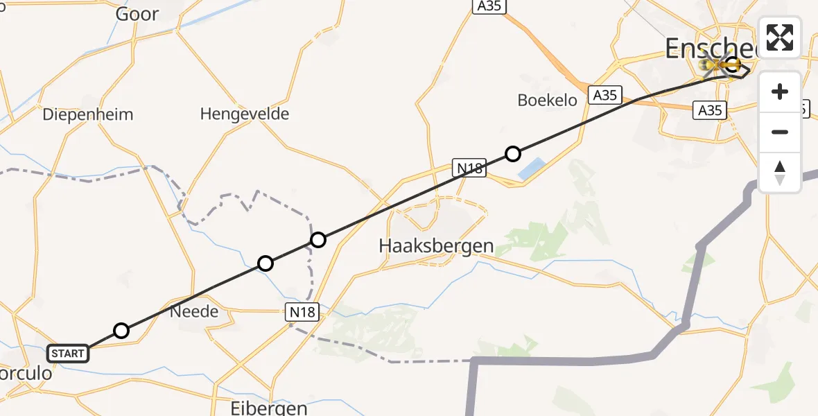 Vluchtroute Traumahelikopter Geesteren - Medisch Spectrum Twente Hospital Heliport, 06 oktober 2026, 13:37