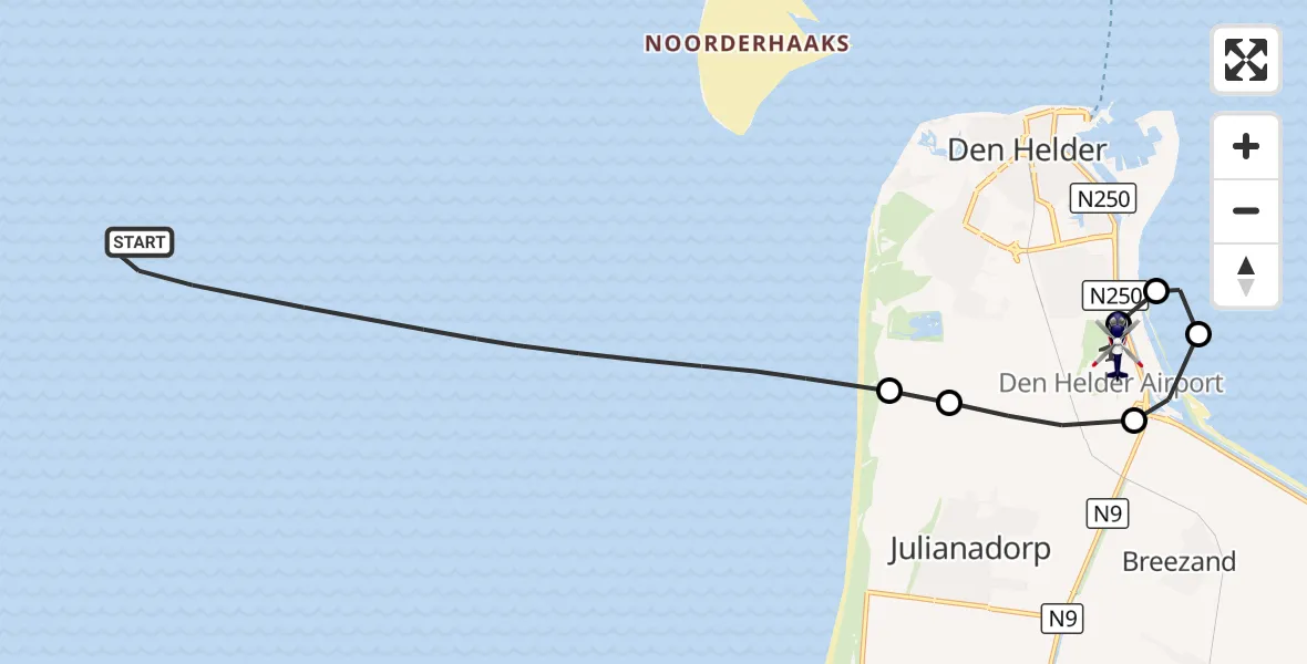 Vluchtroute Politiehelikopter Noordzee - Militair vliegveld De Kooy / Den Helder Airport, 06 oktober 2026, 13:56