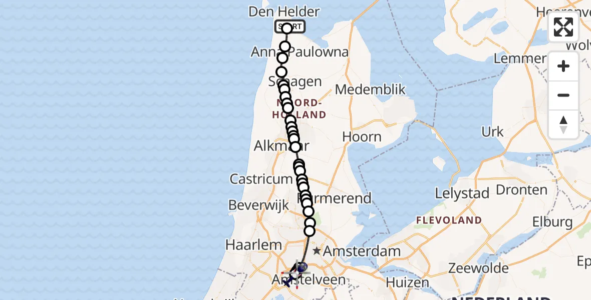 Vluchtroute Politiehelikopter Militair vliegveld De Kooy / Den Helder Airport - Amsterdam Vliegveld Schiphol, 06 oktober 2026, 14:04