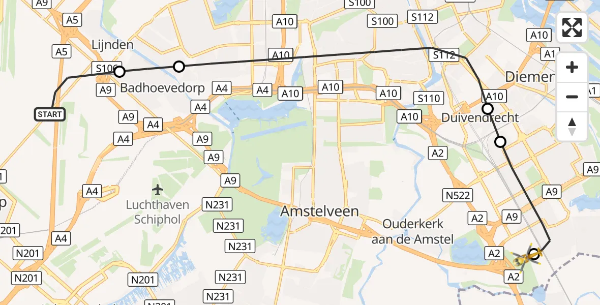 Vluchtroute Traumahelikopter Amsterdam Vliegveld Schiphol - Amsterdam UMC Helipad, 06 oktober 2026, 14:48