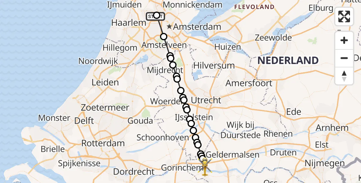 Vluchtroute Traumahelikopter Amsterdam Heliport - Herwijnen, 06 oktober 2026, 16:57