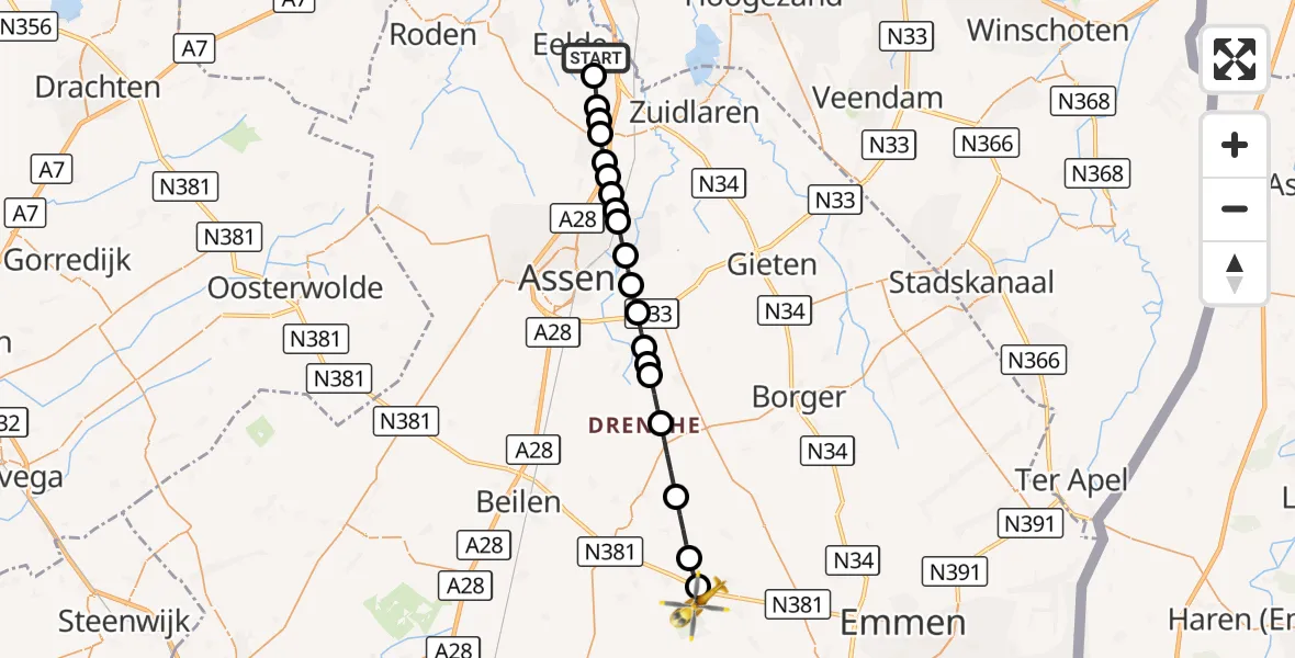 Vluchtroute Traumahelikopter Groningen Airport Eelde - Aalden, 06 oktober 2026, 17:25