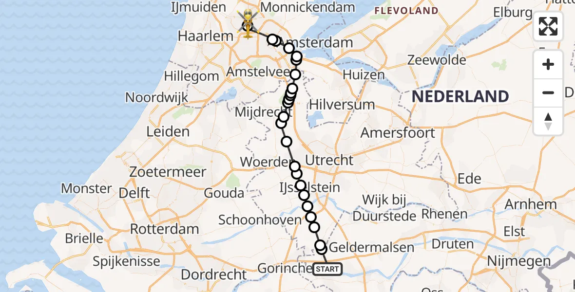 Vluchtroute Traumahelikopter Herwijnen - Amsterdam Heliport, 06 oktober 2026, 18:01