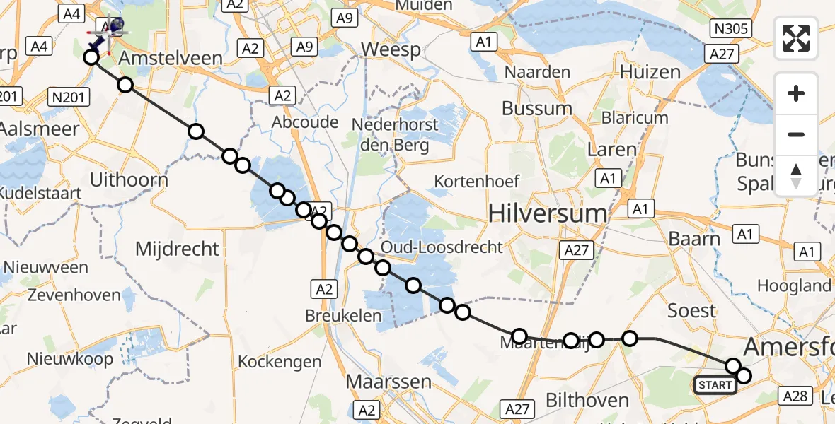 Vluchtroute Politiehelikopter Soest - Amsterdam Vliegveld Schiphol, 06 oktober 2026, 18:36