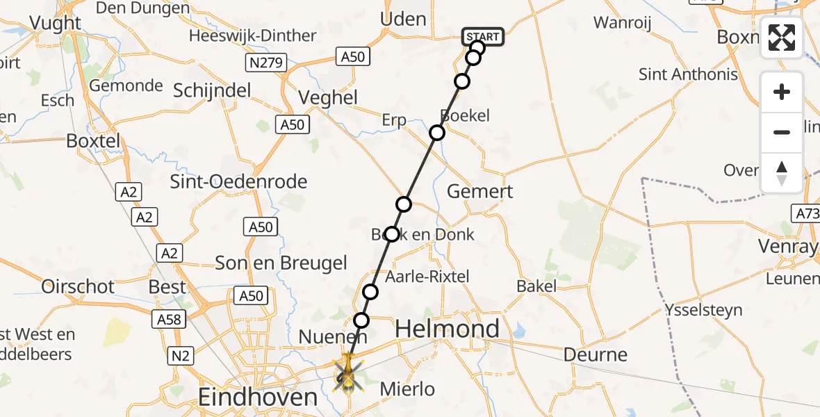 Vluchtroute Traumahelikopter Vliegbasis Volkel - Nuenen, 06 oktober 2026, 23:33
