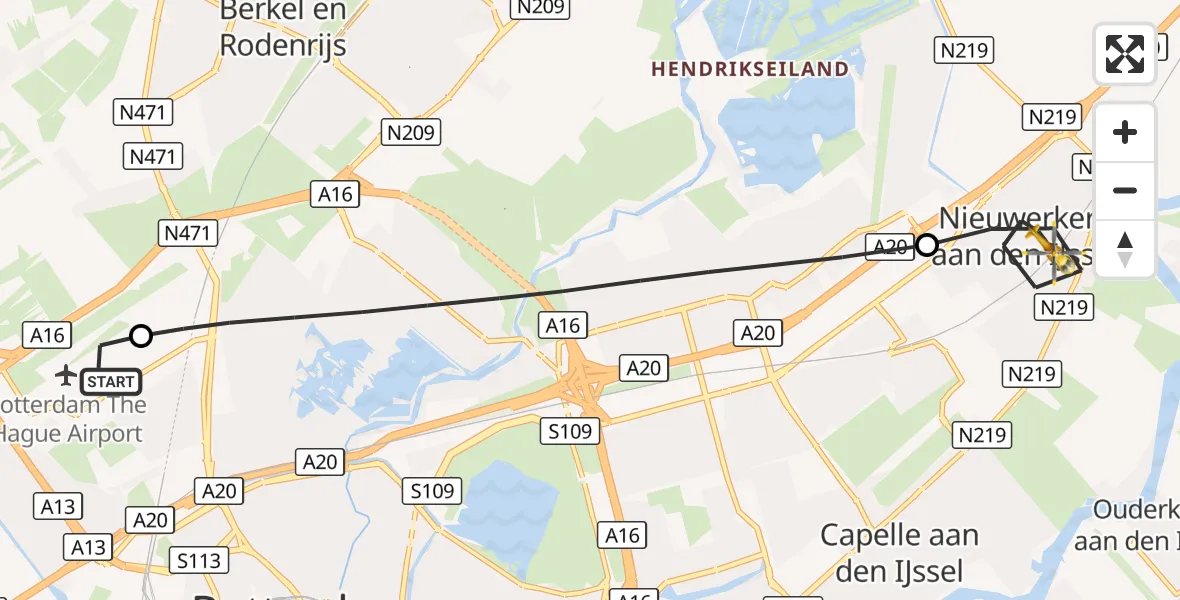 Vluchtroute Traumahelikopter Rotterdam The Hague Airport - Nieuwerkerk aan den IJssel, 07 oktober 2026, 07:11