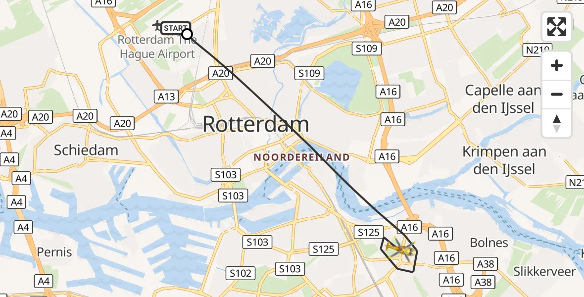 Vluchtroute Traumahelikopter Rotterdam The Hague Airport - Rotterdam, 07 oktober 2026, 08:45