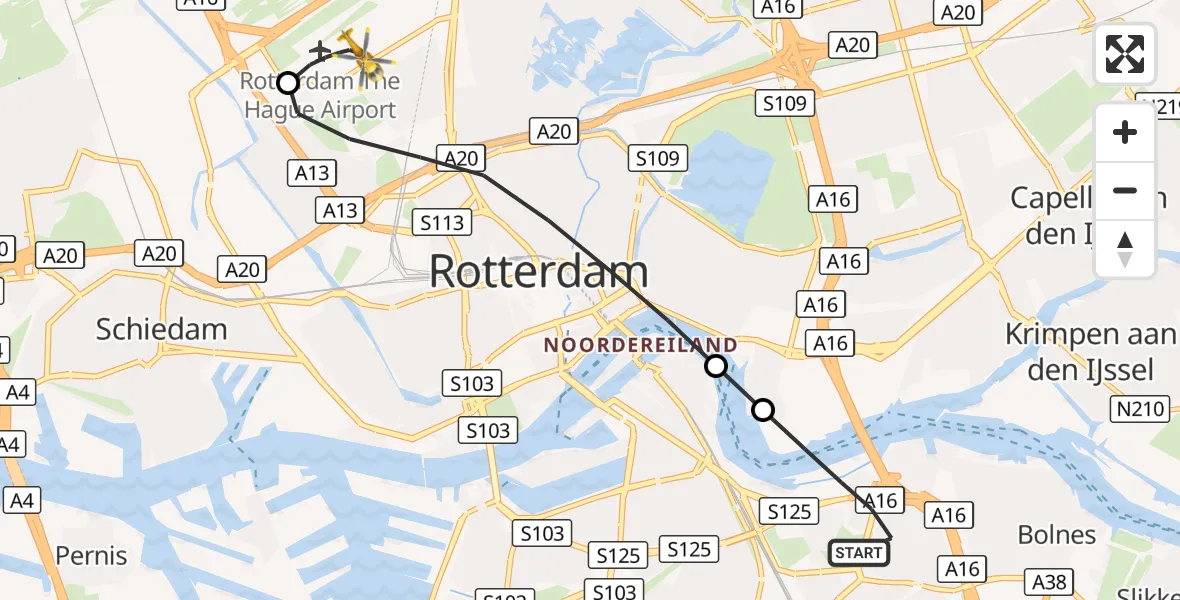 Vluchtroute Traumahelikopter Rotterdam - Rotterdam The Hague Airport, 07 oktober 2026, 09:25