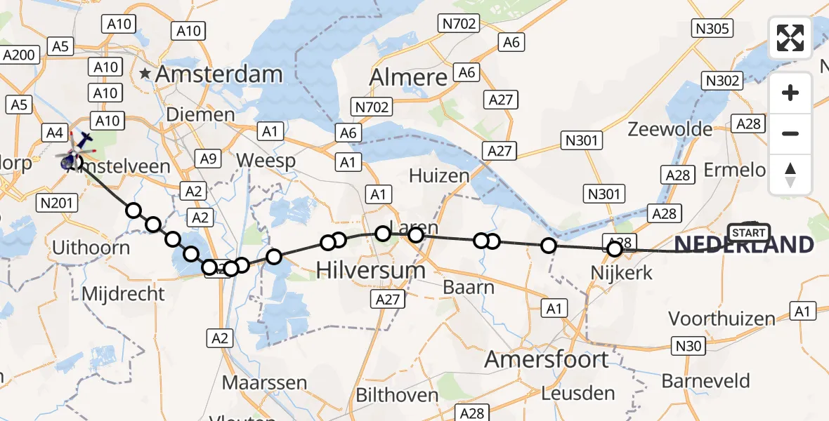 Vluchtroute Politiehelikopter Putten - Amsterdam Vliegveld Schiphol, 07 oktober 2026, 09:36