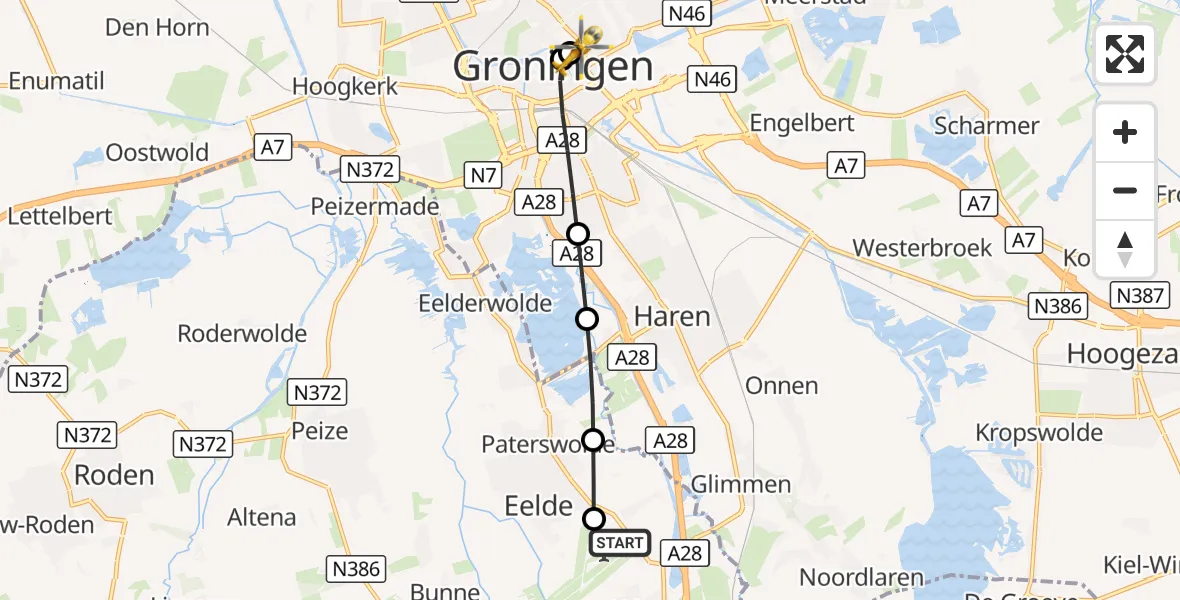 Vluchtroute Traumahelikopter Groningen Airport Eelde - Universitair Medisch Centrum Groningen, 07 oktober 2026, 09:41
