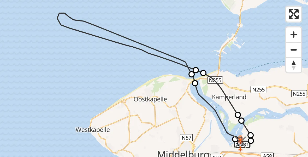 Vluchtroute Kustwachthelikopter Vliegveld Midden-Zeeland - Vliegveld Midden-Zeeland, 07 oktober 2026, 09:51