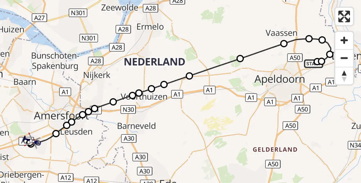 Vluchtroute Politiehelikopter Vliegveld Teuge - Soesterberg, 07 oktober 2026, 11:05