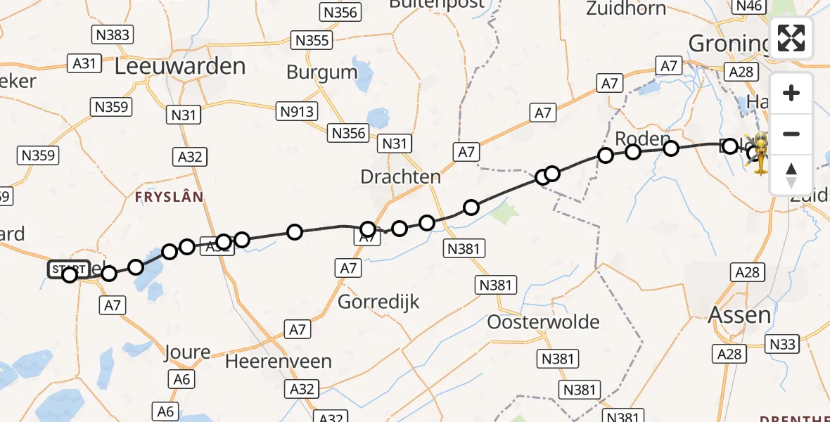 Vluchtroute Traumahelikopter Antonius Hospital Heliport - Groningen Airport Eelde, 07 oktober 2026, 11:12