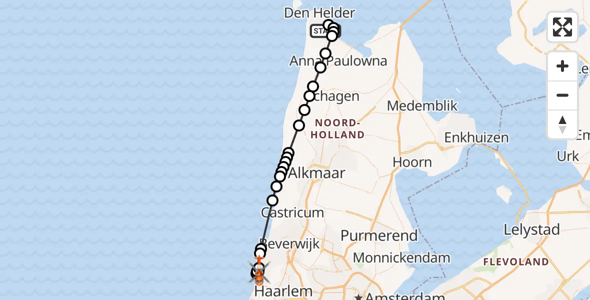 Vluchtroute Kustwachthelikopter Militair vliegveld De Kooy / Den Helder Airport - Overveen, 07 oktober 2026, 11:26
