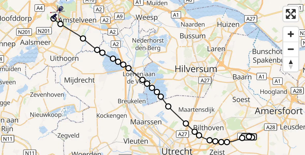 Vluchtroute Politiehelikopter Soesterberg - Amsterdam Vliegveld Schiphol, 07 oktober 2026, 11:58