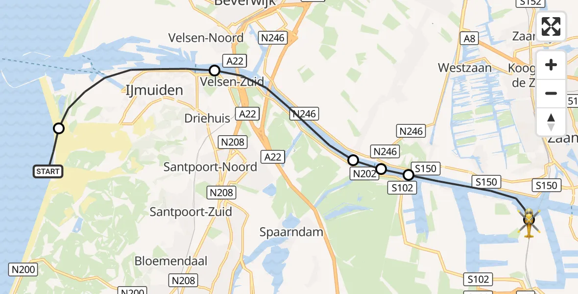 Vluchtroute Traumahelikopter Overveen - Amsterdam Heliport, 07 oktober 2026, 12:13
