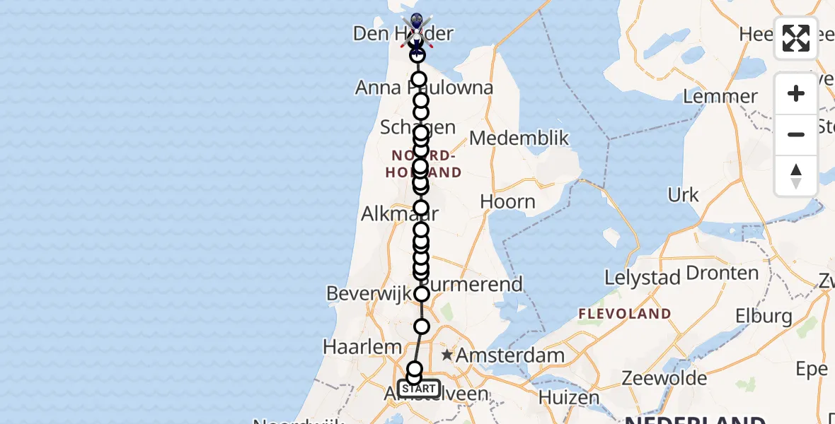 Vluchtroute Politiehelikopter Amsterdam Vliegveld Schiphol - Den Helder, 07 oktober 2026, 12:31