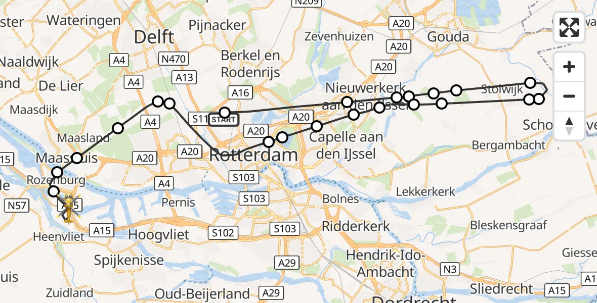 Vluchtroute Traumahelikopter Rotterdam The Hague Airport - Botlek Rotterdam, 07 oktober 2026, 13:08