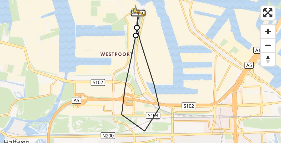 Vluchtroute Traumahelikopter Amsterdam Heliport - Amsterdam Heliport, 07 oktober 2026, 13:21