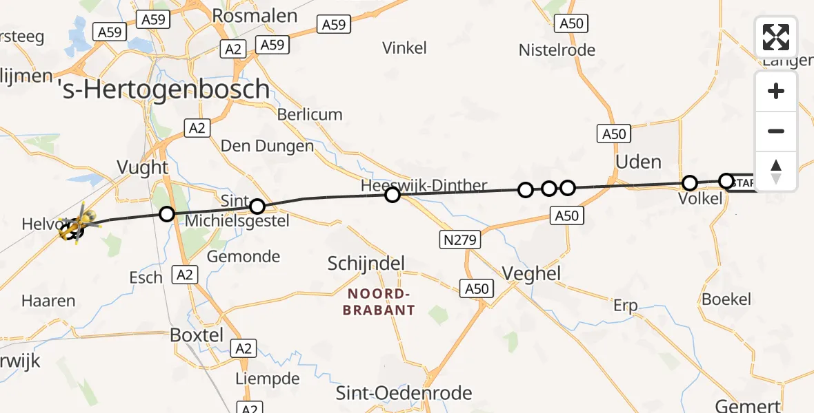 Vluchtroute Traumahelikopter Vliegbasis Volkel - Helvoirt, 07 oktober 2026, 13:23