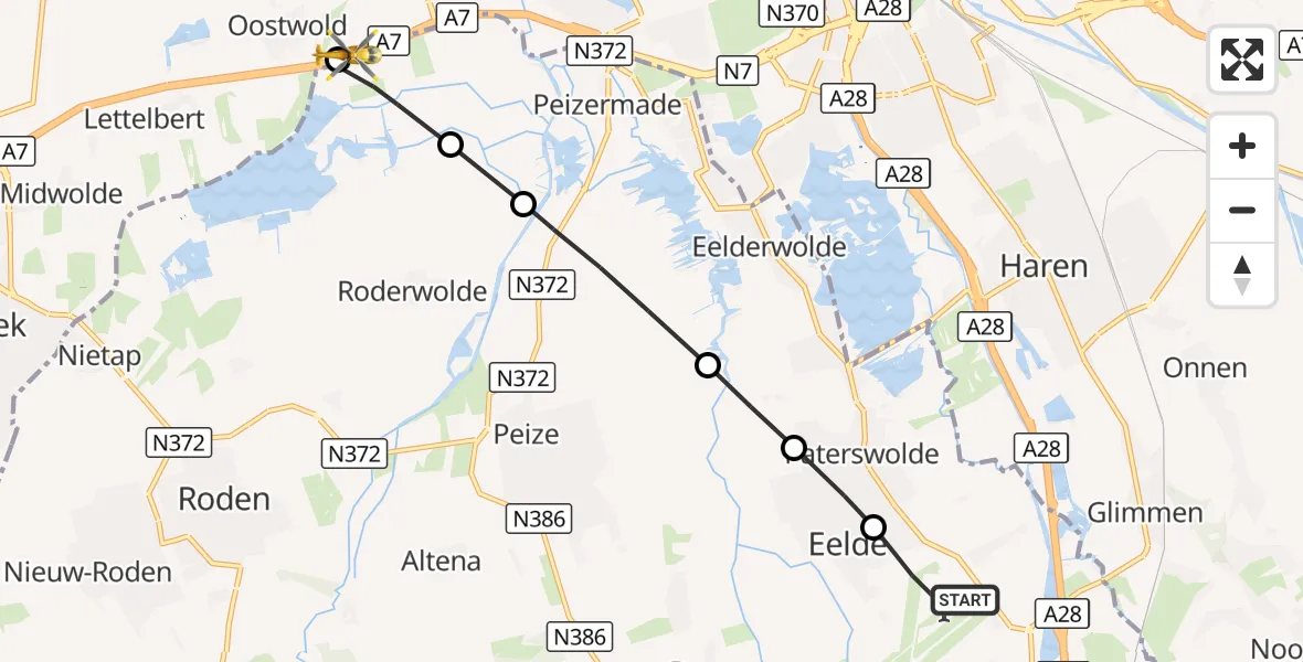 Vluchtroute Traumahelikopter Groningen Airport Eelde - Oostwold, 07 oktober 2026, 14:32