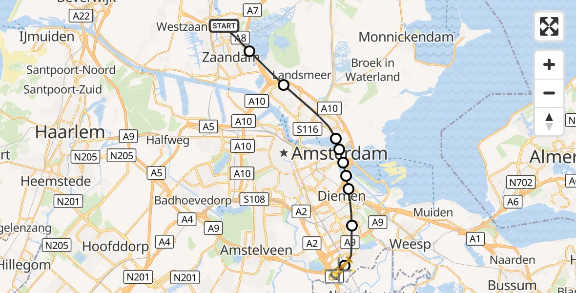 Vluchtroute Traumahelikopter Zaandam - Amsterdam UMC Helipad, 07 oktober 2026, 14:41