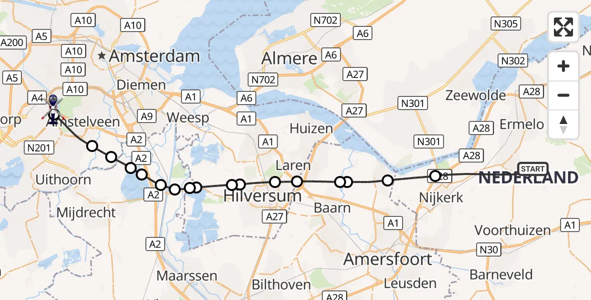 Vluchtroute Politiehelikopter Putten - Amsterdam Vliegveld Schiphol, 07 oktober 2026, 14:45
