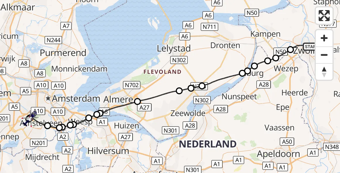 Vluchtroute Politiehelikopter Zwolle - Amsterdam Vliegveld Schiphol, 07 oktober 2026, 15:47