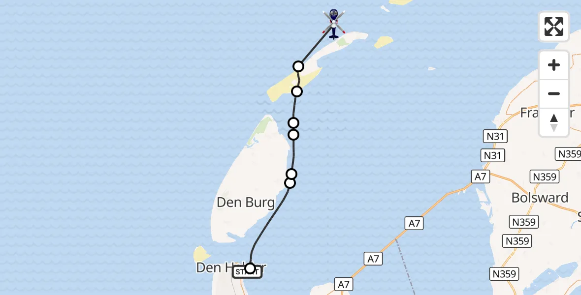 Vluchtroute Politiehelikopter Den Helder - Noordzee, 07 oktober 2026, 16:30