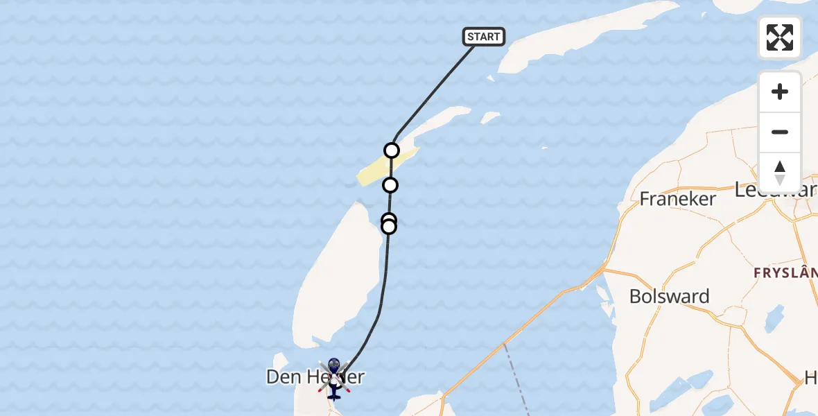 Vluchtroute Politiehelikopter Noordzee - Den Helder, 07 oktober 2026, 16:53