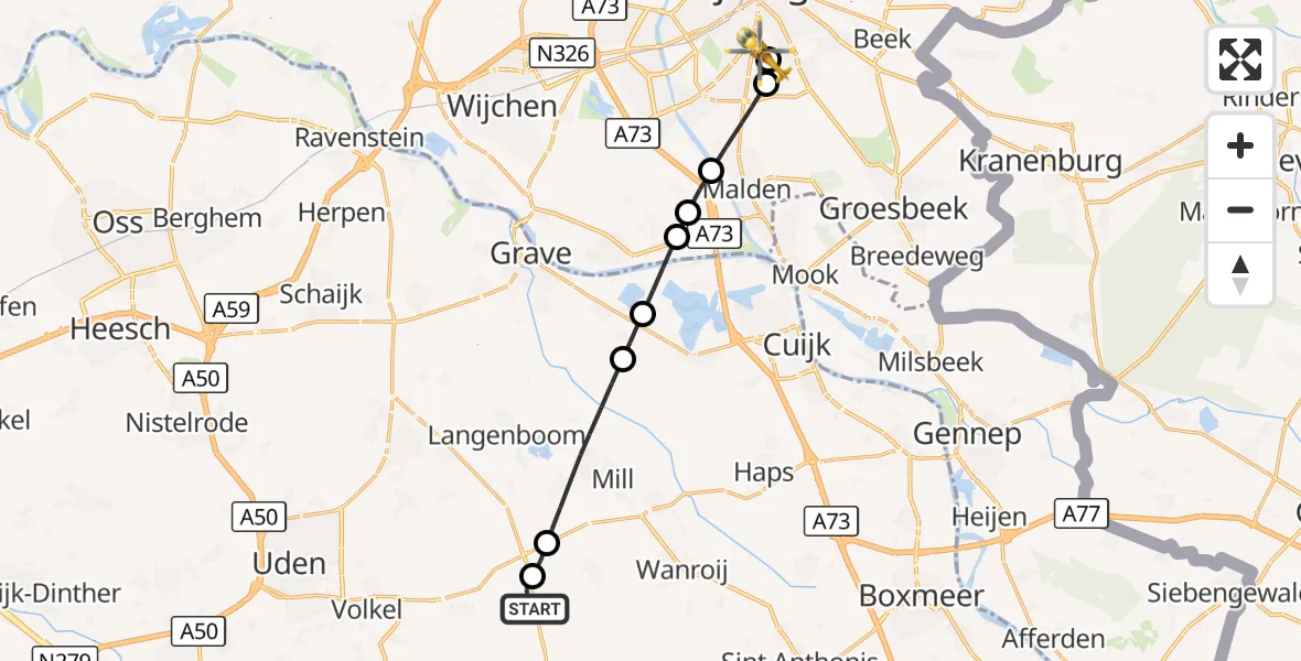 Vluchtroute Traumahelikopter Odiliapeel - Radboud University Medical Center Heliport, 07 oktober 2026, 17:03