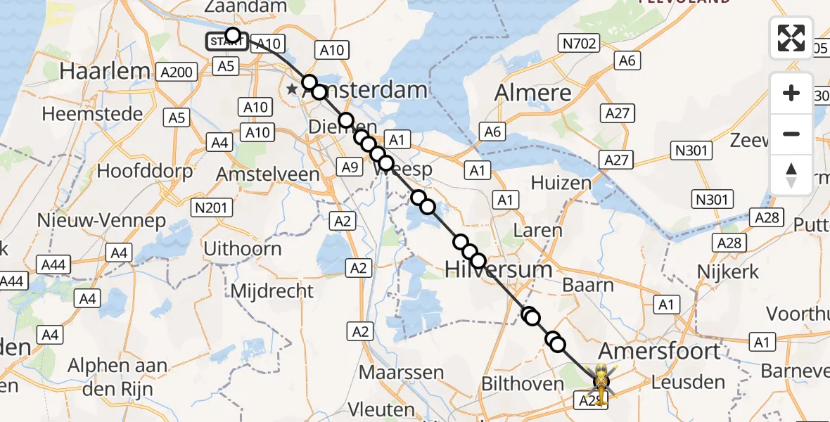 Vluchtroute Traumahelikopter Amsterdam Heliport - Soesterberg, 07 oktober 2026, 17:03