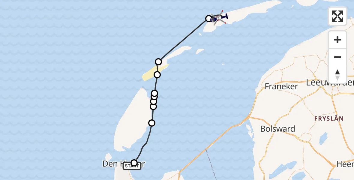 Vluchtroute Politiehelikopter Den Helder - West-Terschelling, 07 oktober 2026, 17:09