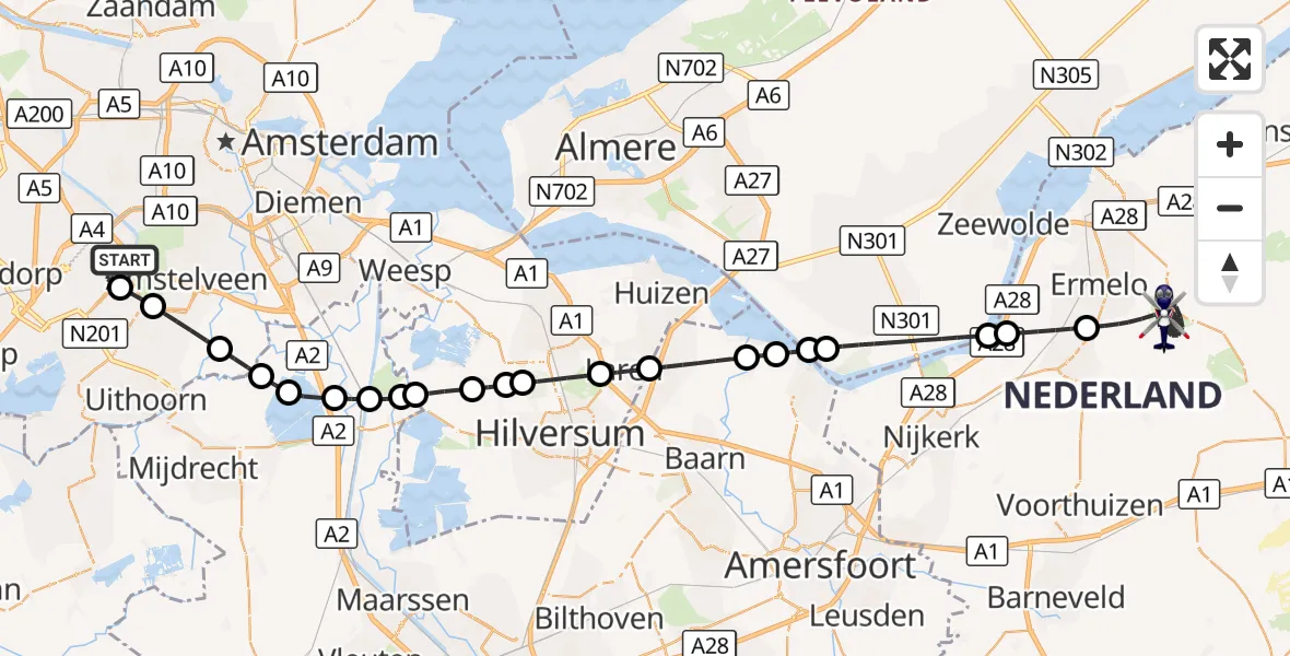 Vluchtroute Politiehelikopter Amsterdam Vliegveld Schiphol - Ermelo, 07 oktober 2026, 17:36