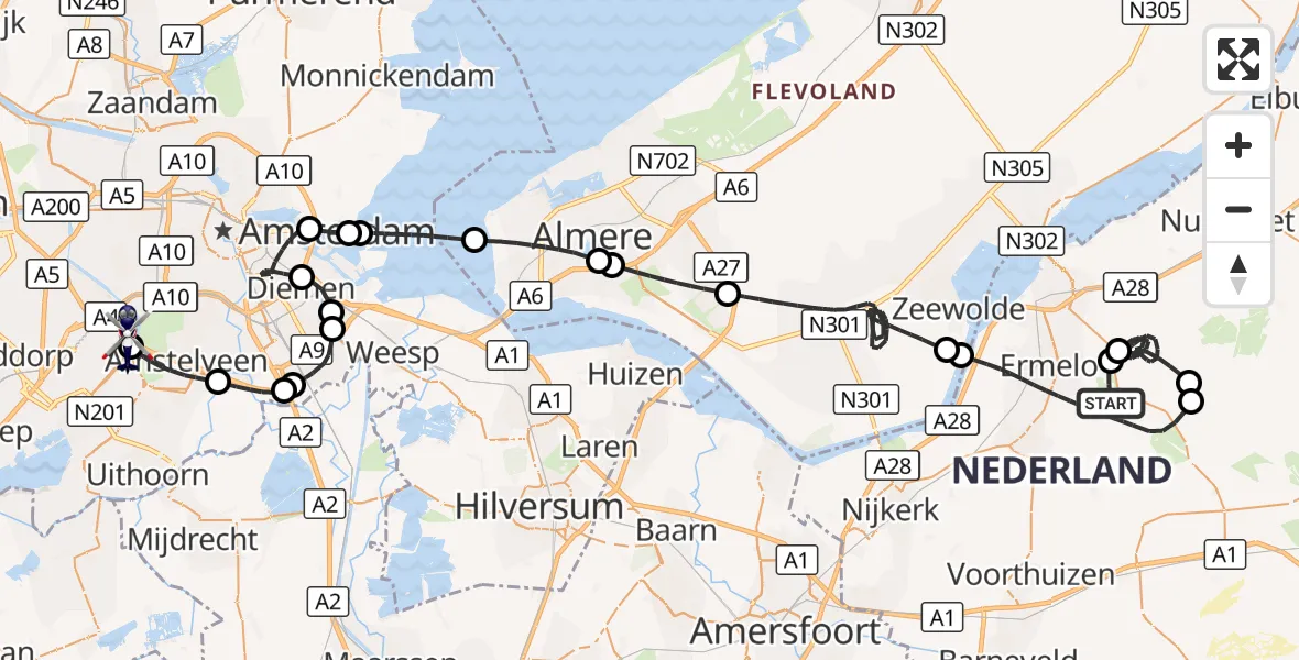 Vluchtroute Politiehelikopter Ermelo - Amsterdam Vliegveld Schiphol, 07 oktober 2026, 18:21
