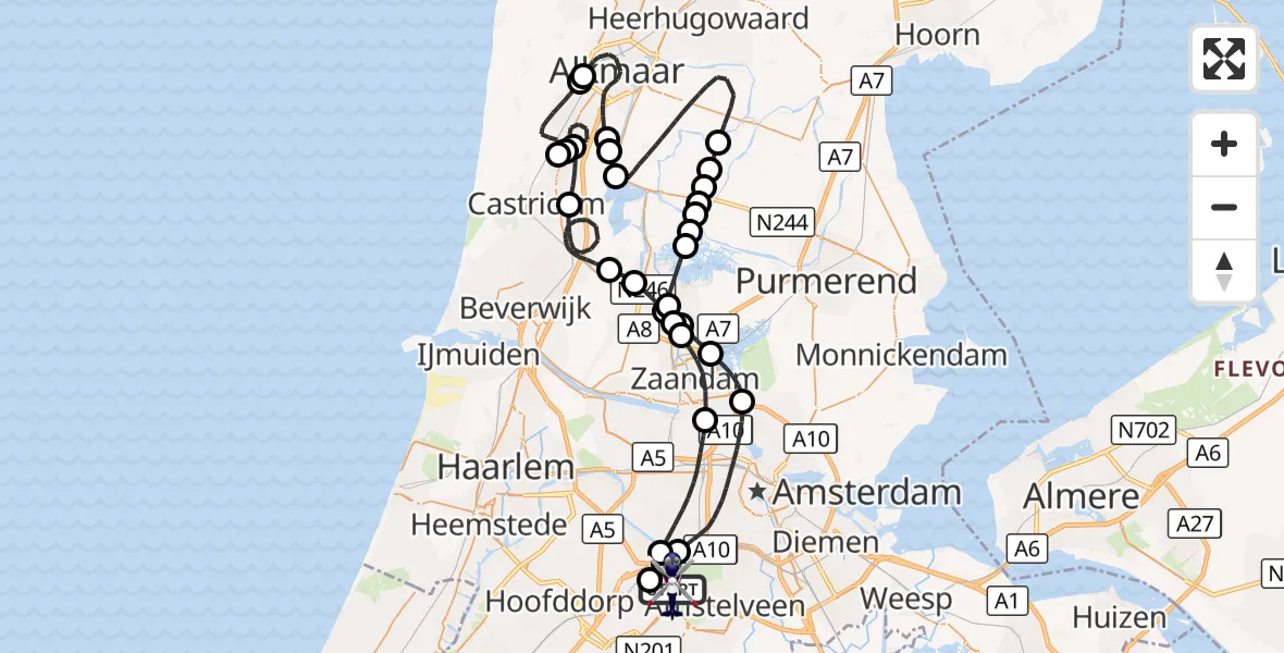 Vluchtroute Politiehelikopter Amsterdam Vliegveld Schiphol - Amsterdam Vliegveld Schiphol, 07 oktober 2026, 18:34