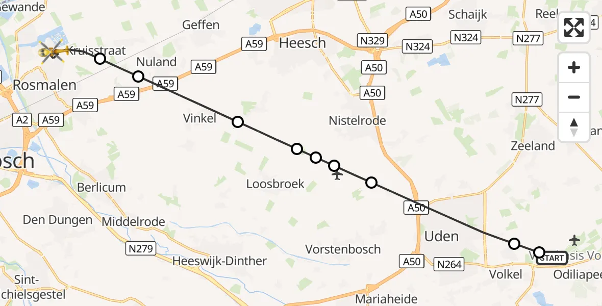 Vluchtroute Traumahelikopter Vliegbasis Volkel - Rosmalen, 07 oktober 2026, 20:39