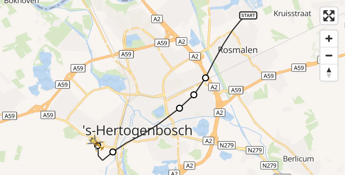 Vluchtroute Traumahelikopter Rosmalen - 's-Hertogenbosch, 07 oktober 2026, 21:30