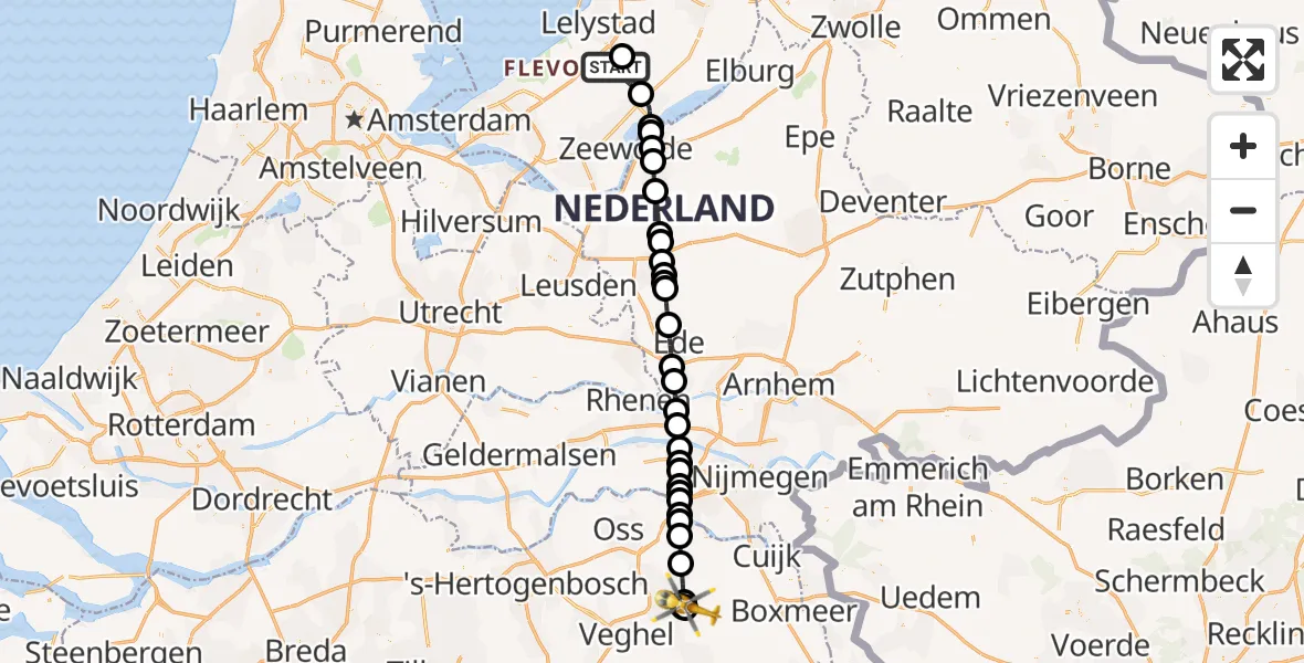 Vluchtroute Traumahelikopter Lelystad Airport - Vliegbasis Volkel, 08 oktober 2026, 09:13