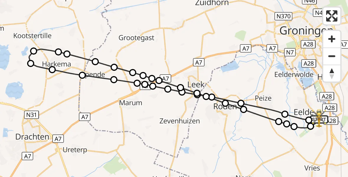 Vluchtroute Traumahelikopter Groningen Airport Eelde - Groningen Airport Eelde, 08 oktober 2026, 10:45